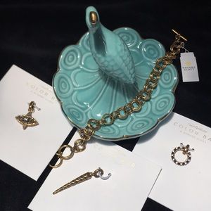New Kendra Scott Double Link Bracelet with 3 Gold Tone Charm Accessories